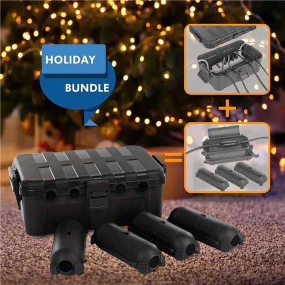 XL Outdoor Box w/ 6 Cable Seal Entry, Weatherproof Extension Cover, Black. - Picture 3 of 6